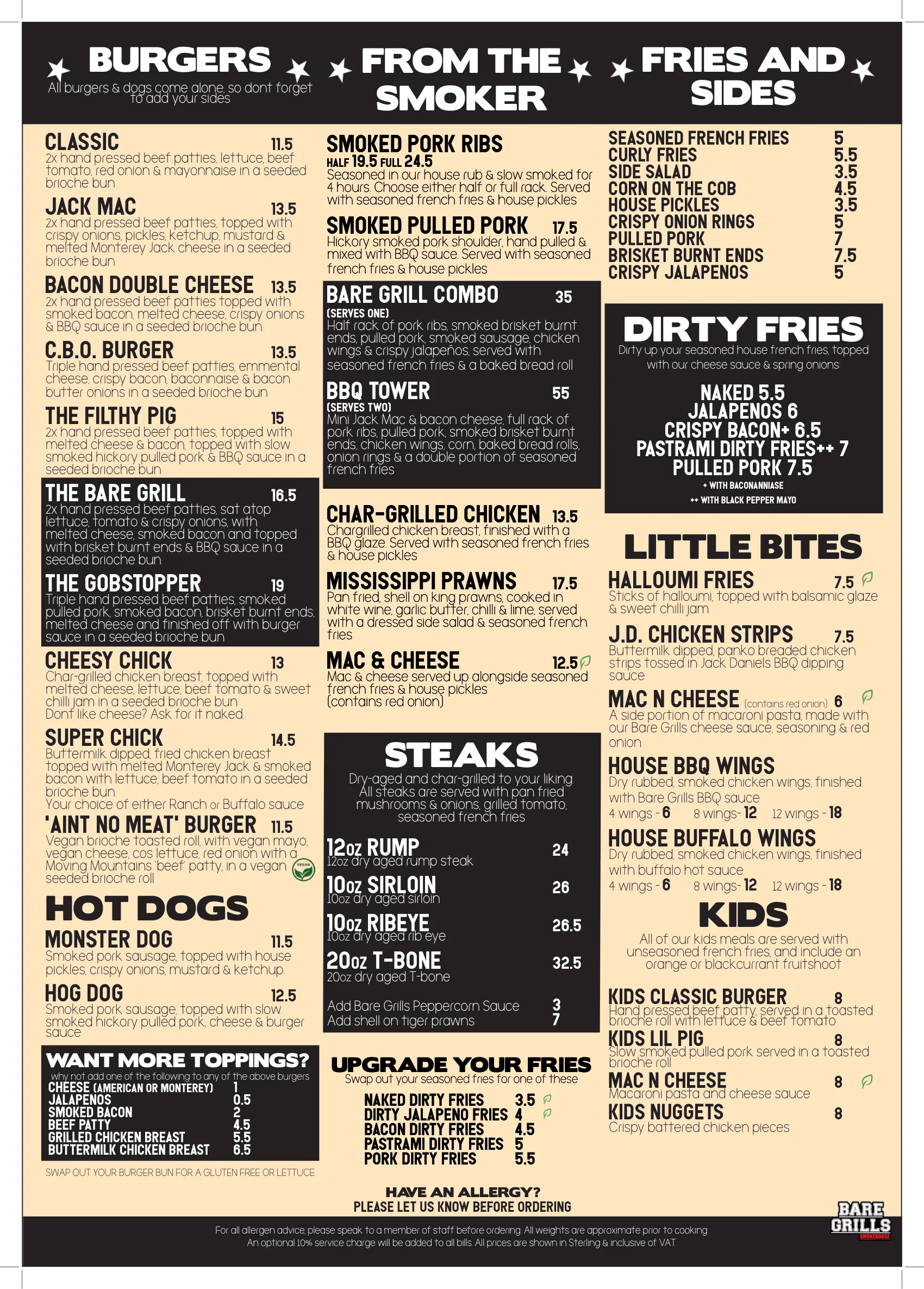 Bare Grills Smokehouse Menu